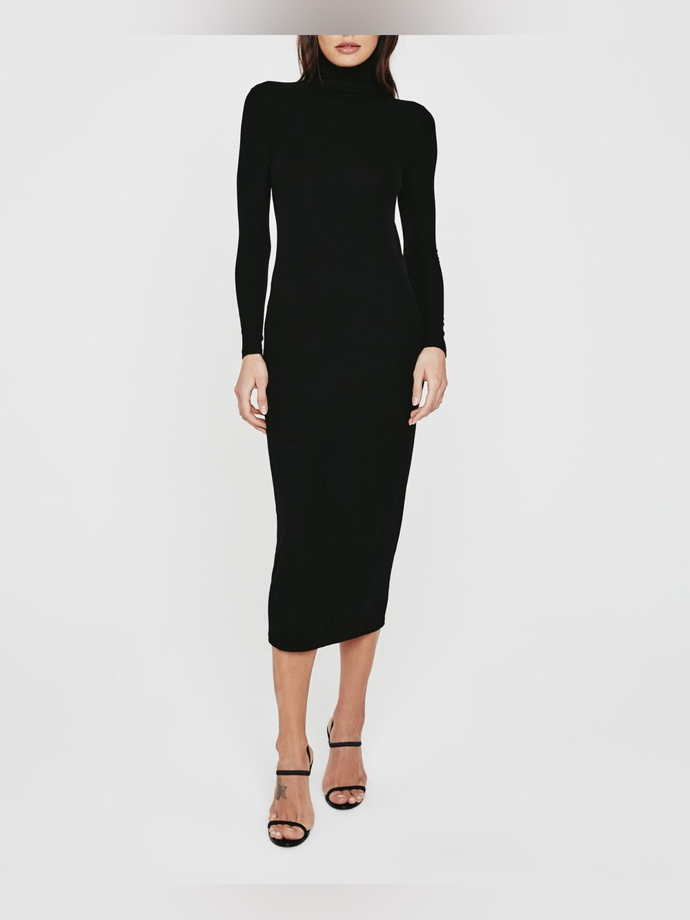 AG Adriano Goldschmied Black Long-Sleeve Turtleneck Midi Dress